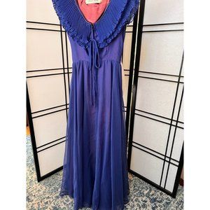 Vintage Susan Small Evening Dress Blue Double Ruffle Lined Collar Size S England